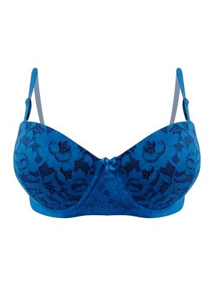 Padded Underwired Demi Cup Floral Patterned Multiway Strapless Balconette Bra in Royal Blue