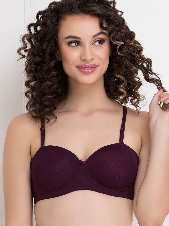 Padded Underwired Demi Cup Multiway Balconette T-shirt Bra in Wine Colour