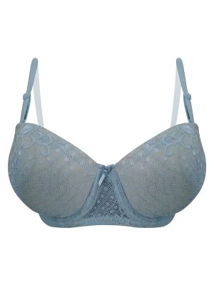 Padded Underwired Demi Cup Multiway Strapless Balconette Bra in Baby Blue - Lace