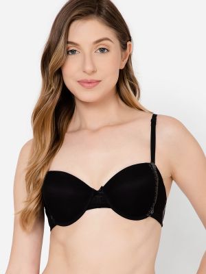 Padded Underwired Demi Cup Strapless Balconette Bra in Black
