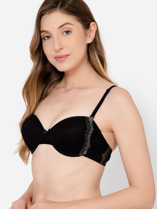 Padded Underwired Demi Cup Strapless Balconette Bra in Black