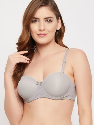 Padded Underwired Demi Cup Strapless Balconette Bra in Light Grey