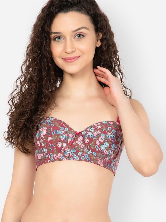 Padded Underwired Full Cup Balconette Style Strapless T-shirt Bra in Maroon