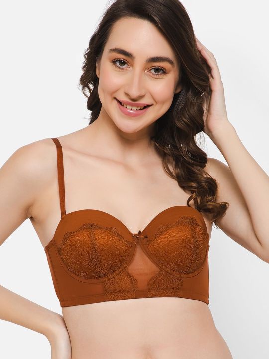 Padded Underwired Full Cup Multiway Strapless Balconette Bra in Brown