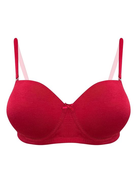 Padded Underwired Full Cup Multiway Strapless Balconette Bra in Scarlet Red - Cotton