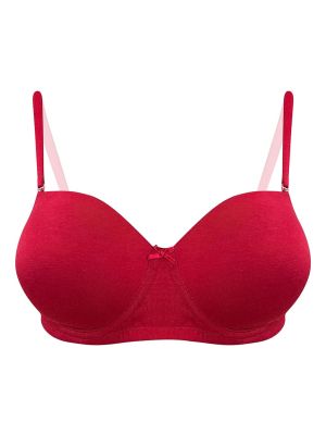 Padded Underwired Full Cup Multiway Strapless Balconette Bra in Scarlet Red - Cotton