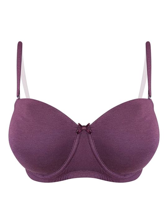 Padded Underwired Full Cup Multiway Strapless Balconette Bra in Violet - Cotton