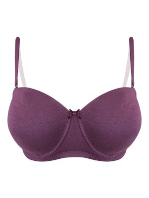 Padded Underwired Full Cup Multiway Strapless Balconette Bra in Violet - Cotton