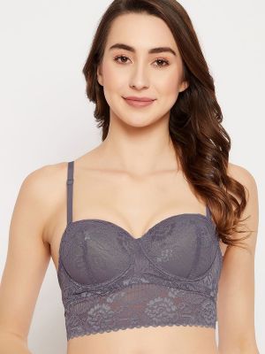 Padded Underwired Full Cup Multiway Strapless Balconette Bralette in Dark Grey - Lace