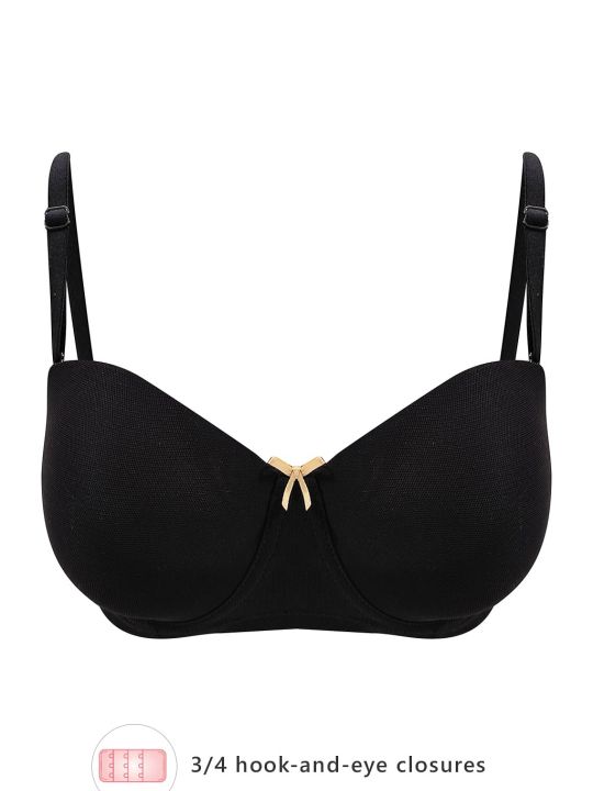Padded Underwired Full Cup Multiway Strapless Bra in Black with Balconette Style