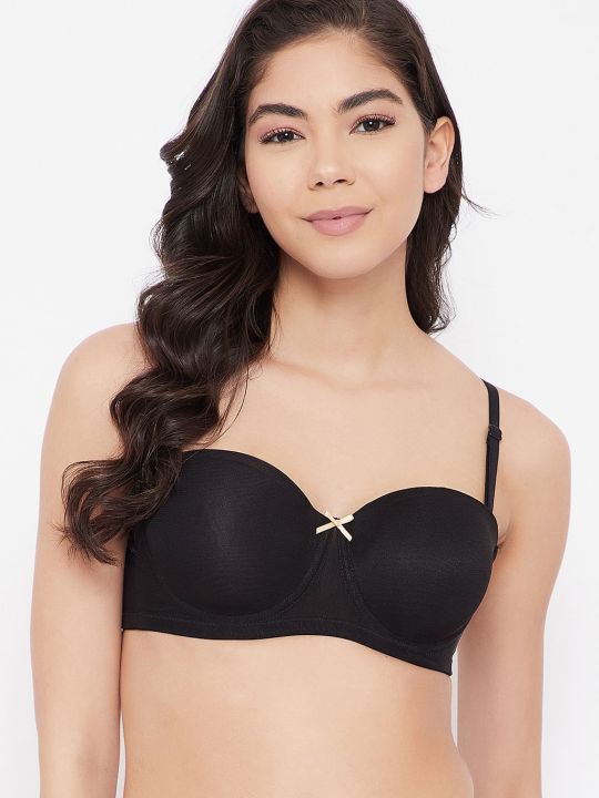 Padded Underwired Full Cup Multiway Strapless Bra in Black with Balconette Style