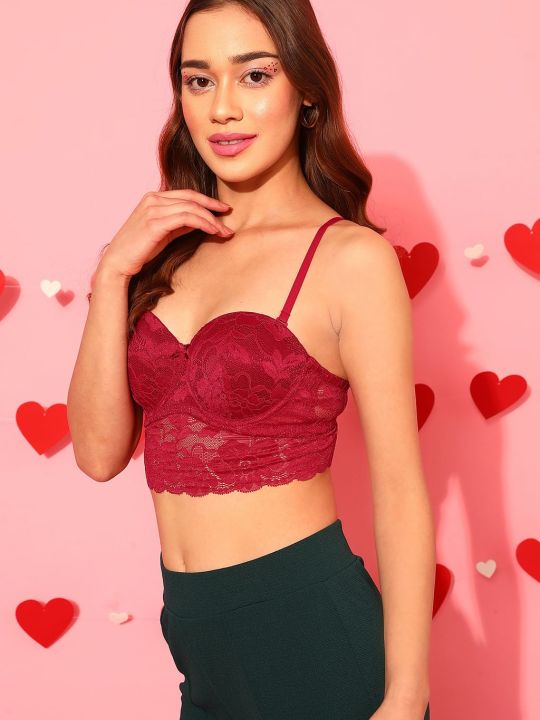 Padded Underwired Full Cup Multiway Strapless Bralette in Red - Lace