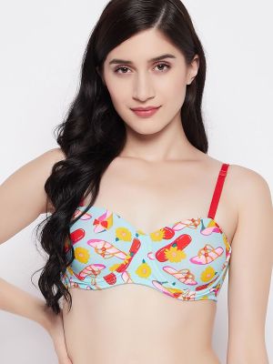 Padded Underwired Full Cup Printed Multiway Balconette Bra in Powder Blue