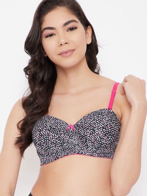 Padded Underwired Full Cup Strapless Bra in Black with Balconette Style