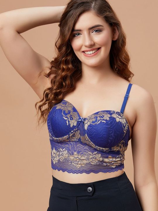 Padded Underwired Full Cup Strapless Bralette in Royal Blue with Detachable Straps - Lace