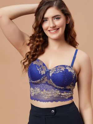 Padded Underwired Full Cup Strapless Bralette in Royal Blue with Detachable Straps - Lace