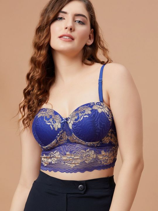 Padded Underwired Full Cup Strapless Bralette in Royal Blue with Detachable Straps - Lace