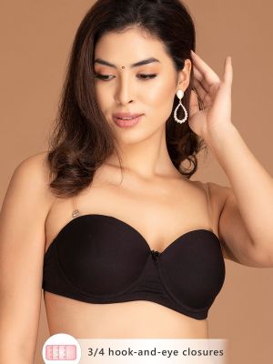 Padded Underwired T-Shirt Strapless Bra with Transparent Back - Cotton