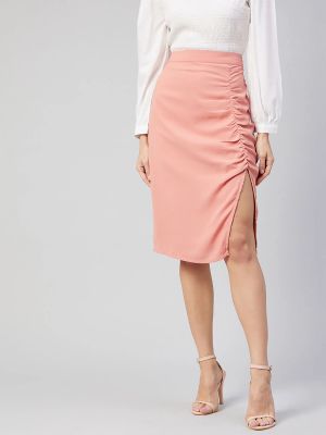 Peach Solid Ruched Casual Skirt (Carlton London)