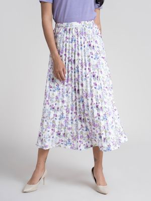 Pleated Flared Floral Midi Skirt - Lilac (FableStreet)