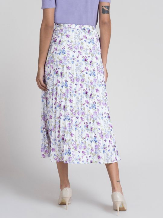 Pleated Flared Floral Midi Skirt - Lilac (FableStreet)