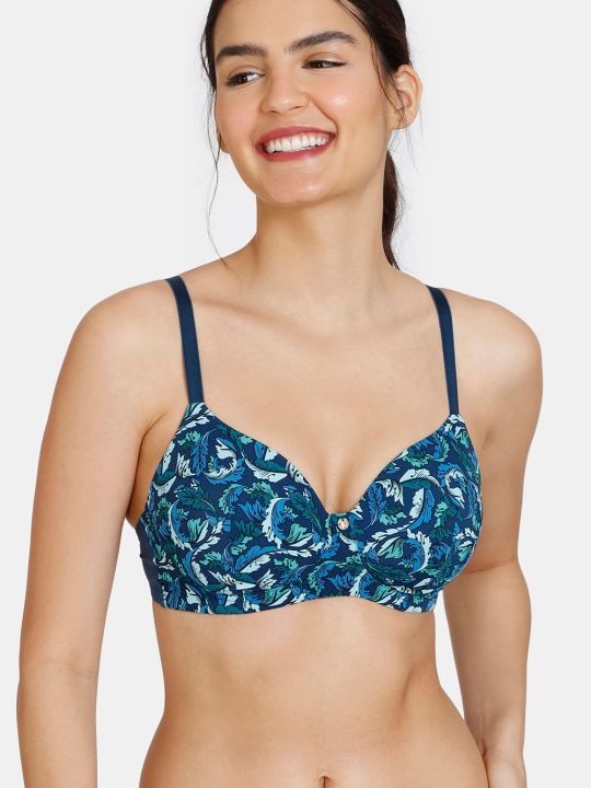 Plush Mystique Padded Non Wired 3/4Th Coverage T-Shirt Bra With Bikini Panty - Gibraltar Sea