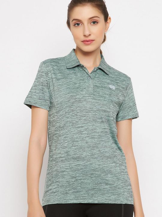 Polo Neck Active T-shirt in Green Melange
