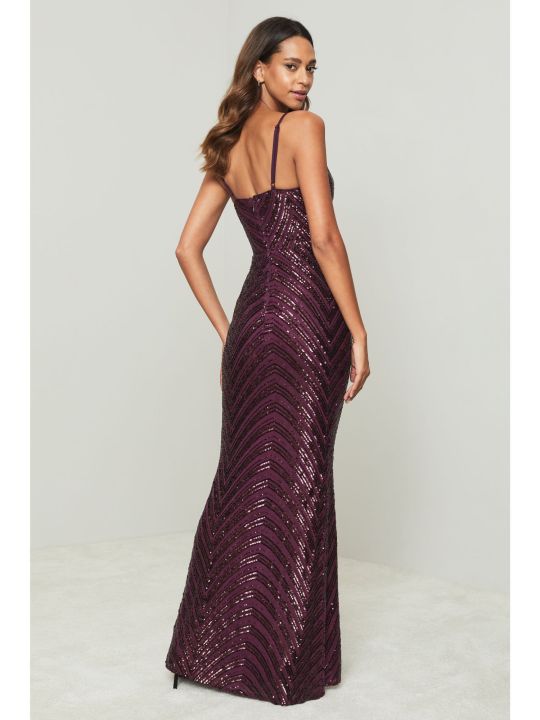Purple Regular Berry Sequin Cami Cowl Bridesmaid Dress (Lipsy)