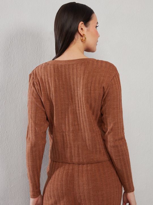 Ribbed Comfy Cardigan Top Nyle116 Light Brown (Nykd)