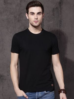 Roadster Men Black Cotton Pure Cotton T-shirt