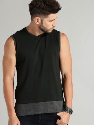 Roadster Men Black Layered Cotton T-shirt