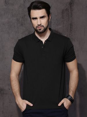 Roadster Men Black Polo Collar Cotton Pure Cotton T-shirt