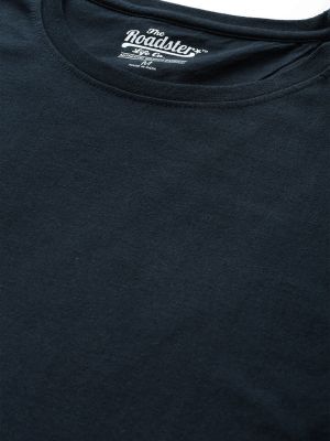 Roadster Men Navy Blue Solid Round Neck T-shirt