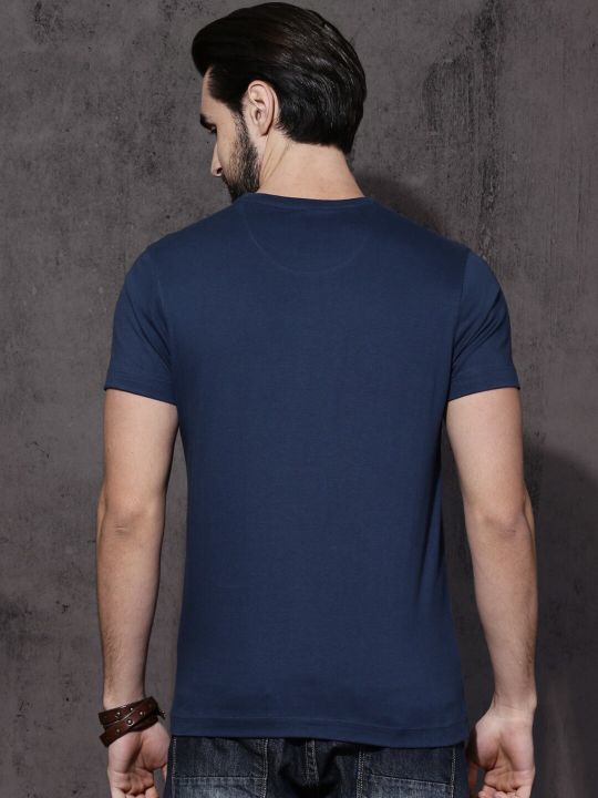 Roadster Men Navy Printed Cotton Pure Cotton T-shirt