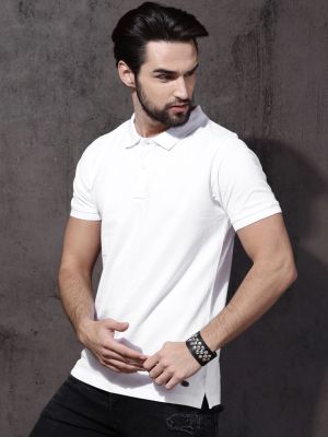 Roadster Men White Polo Collar T-shirt