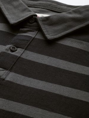 Roadster The Life Co. Men Black & Grey Striped Polo Collar Pure Cotton T-shirt