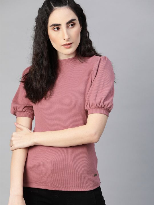 Roadster The Lifestyle Co Pink Puff Sleeve Regular Top