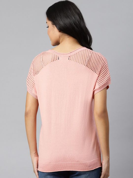 Roadster The Lifestyle Co Pink Solid Extended Sleeves Regular Top