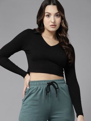 Roadster The Lifestyle Co. Ribbed Polo Collar Fitted Crop Top
