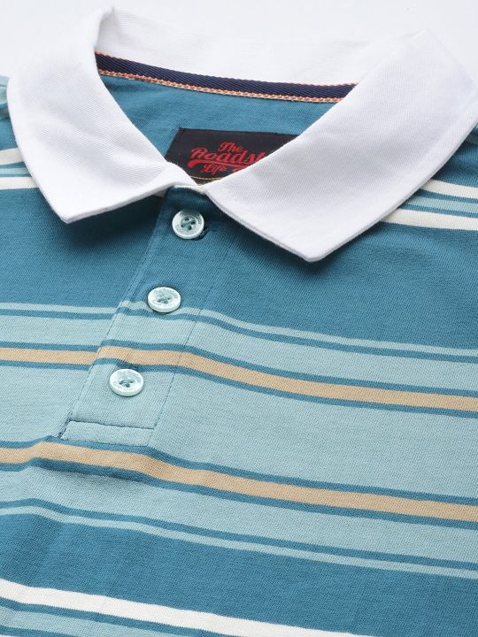 Roadster The Lifestyle Co. Striped Polo Collar Pure Cotton T-shirt