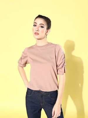 Roadster The Lifestyle Co. Women Peach Solid Ruffles Top