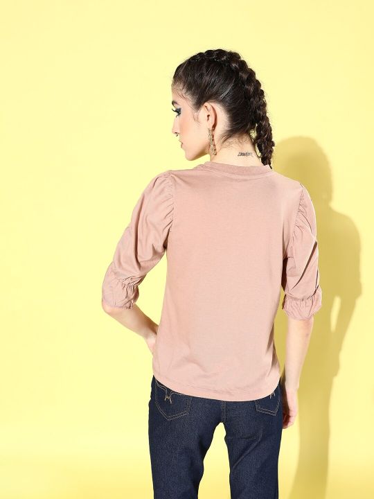 Roadster The Lifestyle Co. Women Peach Solid Ruffles Top