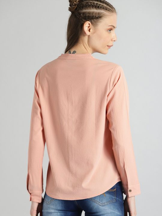 Roadster The Lifestyle Co Women Peach Solid Shirt Style Top