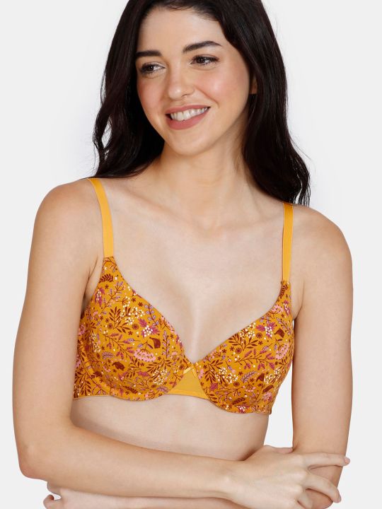 Robin's Song Padded Wired 3/4th Coverage T-Shirt Bra With Hipster Panty - Golden Orange