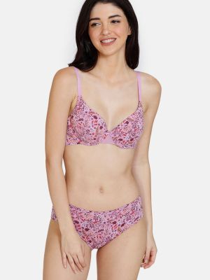 Robin's Song Padded Wired 3/4th Coverage T-Shirt Bra With Hipster Panty - Violet Tulip