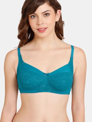 Rosaline Everyday Double Layered Non Wired 3/4th Coverage Lace Bra - Harbor Blue