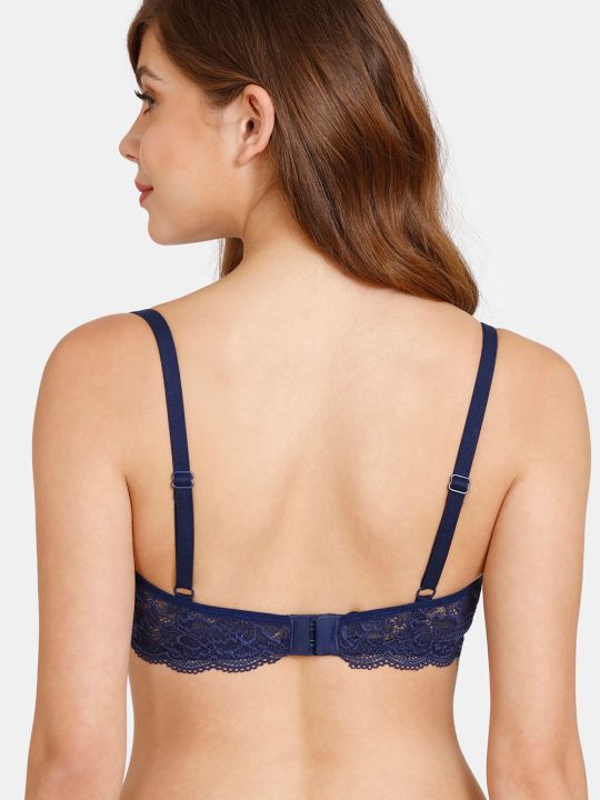 Rosaline Everyday Single Layered Non-Wired 3/4th Coverage Sheer Lace Bra - Blue Depth