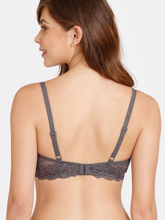 Rosaline Everyday Single Layered Non Wired 3/4th Coverage Sheer Lace Bra - Forged Iron