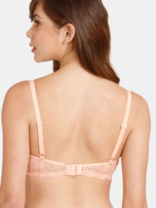 Rosaline Everyday Single Layered Non-Wired 3/4th Coverage Sheer Lace Bra - Salmon