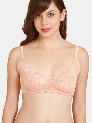 Rosaline Everyday Single Layered Non-Wired 3/4th Coverage Sheer Lace Bra - Salmon